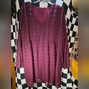 Chic Long Sleeve Burgundy Dress